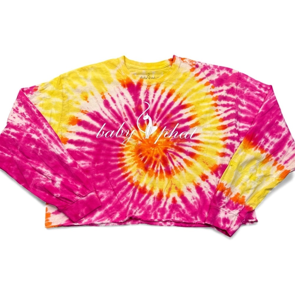 Baby Phat Y2K Cropped T Shirt Top Womens Size 1X Tie Dye Oversized Long Sleeve